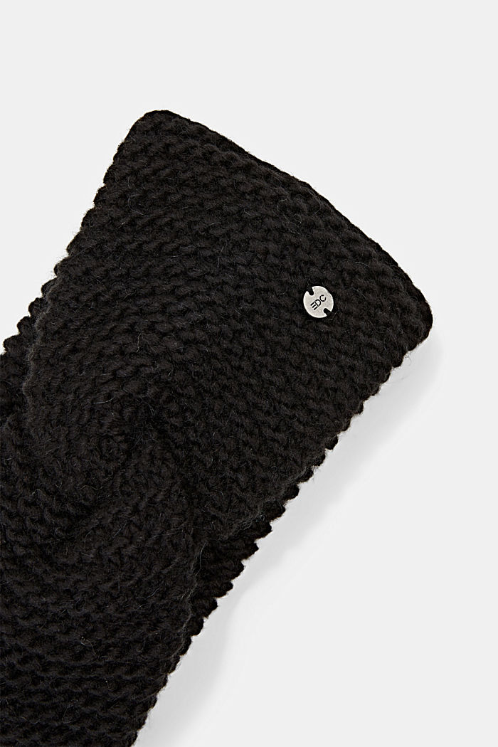 Met alpaca/wol: dikke gebreide hoofdband, BLACK, detail image number 1