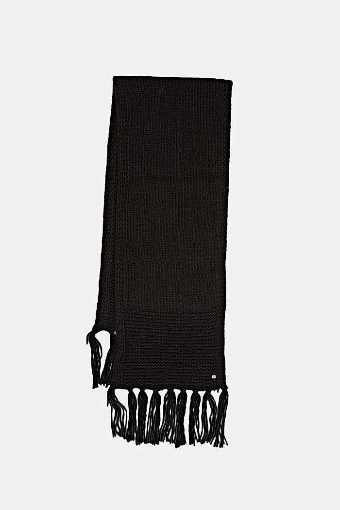 Wool/alpaca blend: long fringed scarf, BLACK, detail image number 4