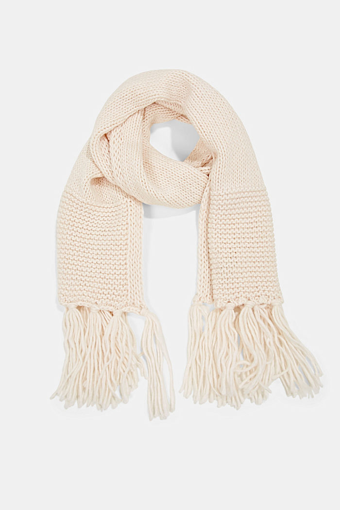 Con lana/alpaca: bufanda larga con flecos
