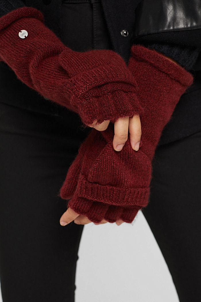 Made of recycled material: 2-in-1 gloves, GARNET RED, detail image number 3