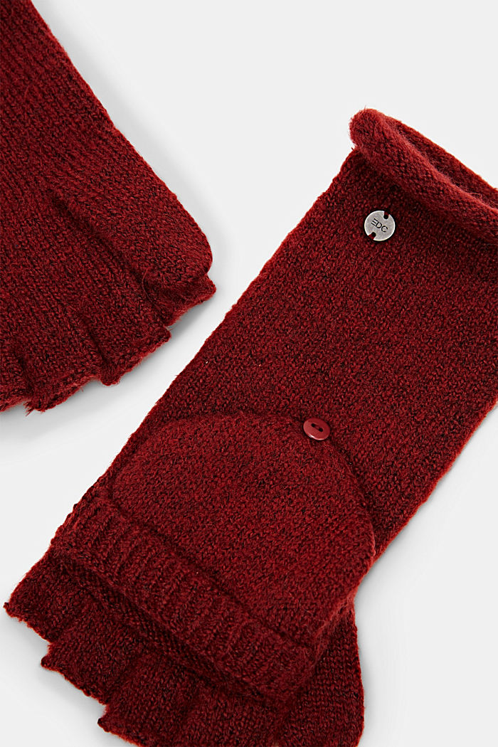 Made of recycled material: 2-in-1 gloves, GARNET RED, detail image number 1