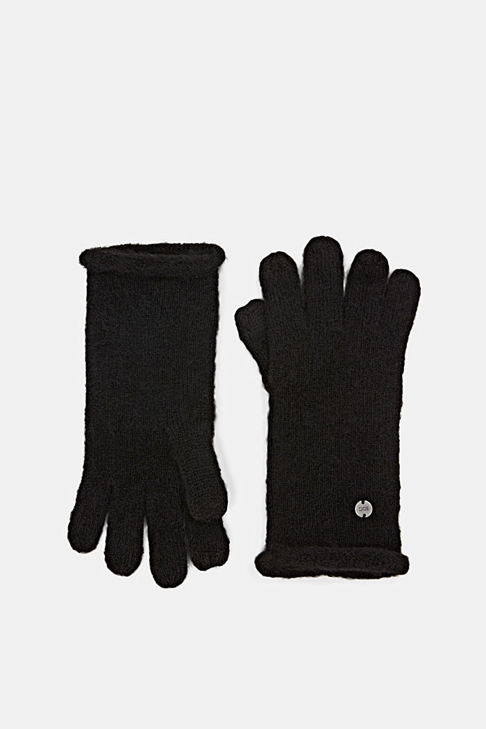 Recycelt: Handschuhe aus Strick, BLACK, detail image number 0