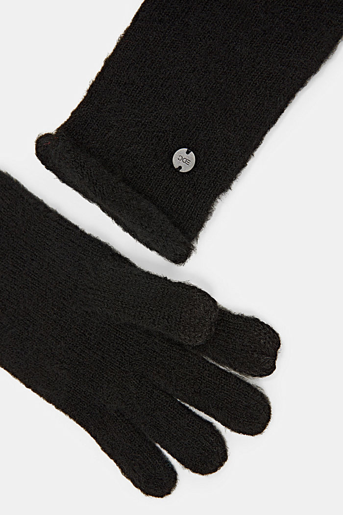 Recycelt: Handschuhe aus Strick, BLACK, detail image number 1