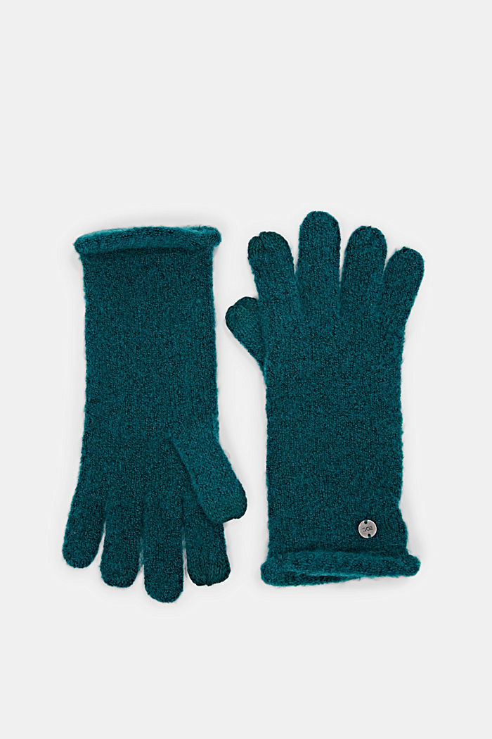 Gerecycled: gebreide handschoenen, EMERALD GREEN, detail image number 0