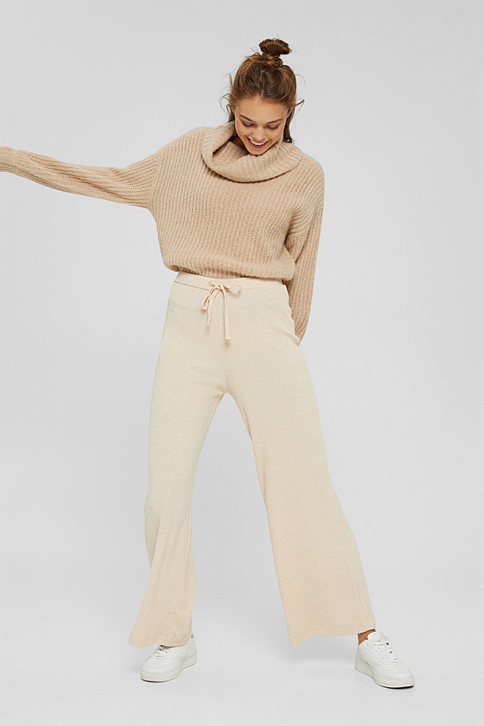 Made of recycled material: rib knit wide-leg trousers