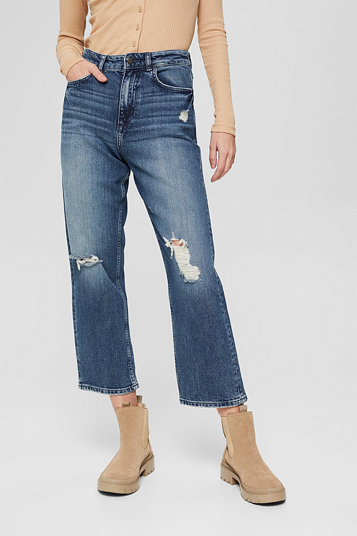 Jeans met een used look, organic cotton, BLUE DARK WASHED, detail image number 0