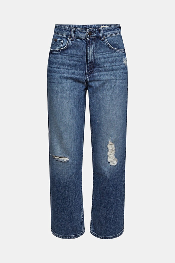 Jeans met een used look, organic cotton, BLUE DARK WASHED, detail image number 8