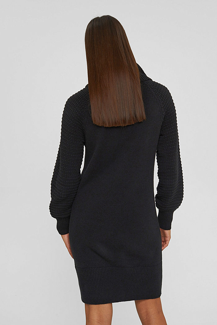 Knit dress with a polo neck in an organic cotton blend, BLACK, detail image number 2