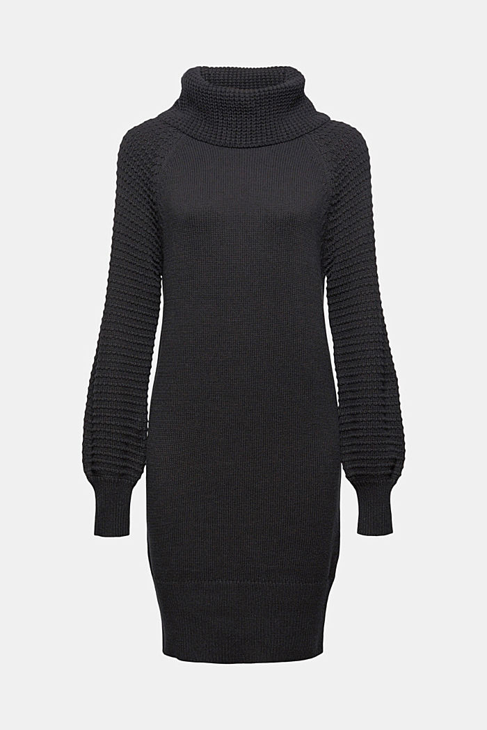 Knit dress with a polo neck in an organic cotton blend, BLACK, detail image number 6