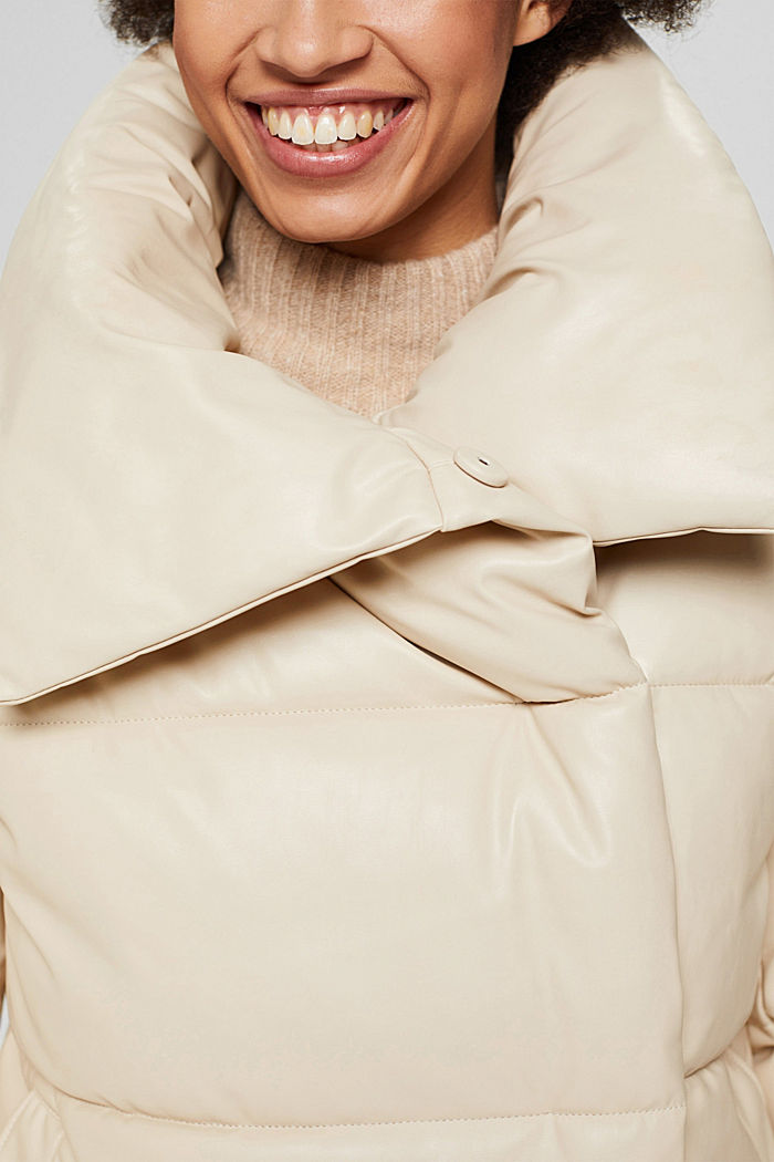 Oversized gewatteerde jas van imitatieleer, BEIGE, detail image number 2