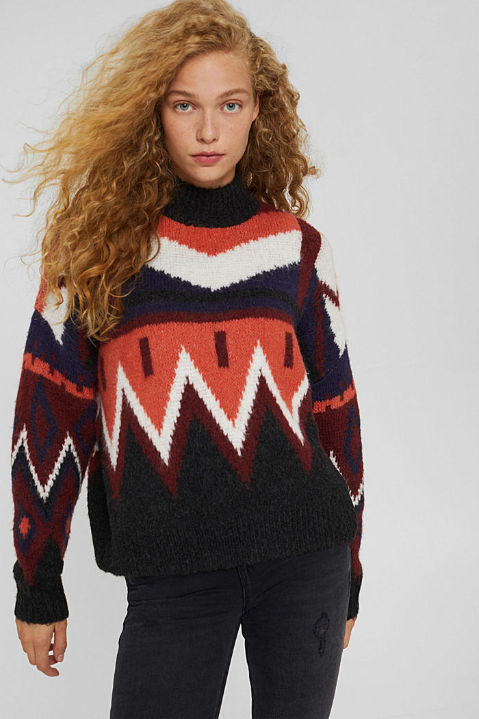Con lana y alpaca: jersey de cuello alto, GARNET RED, detail image number 0