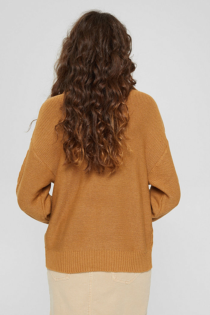 Jersey confeccionado en una mezcla de algodón ecológico con diseño trenzado y cuello de cremallera, BARK, detail image number 3
