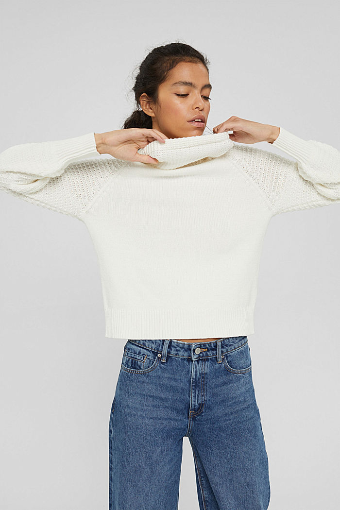 Polo neck jumper in blended organic cotton