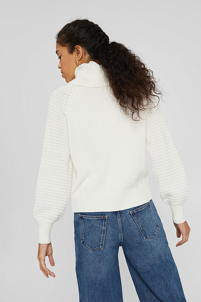 Polo neck jumper in blended organic cotton, OFF WHITE, detail image number 3