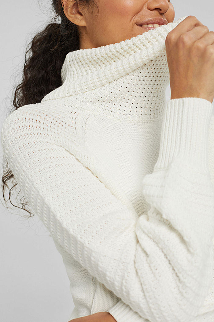 Polo neck jumper in blended organic cotton, OFF WHITE, detail image number 2
