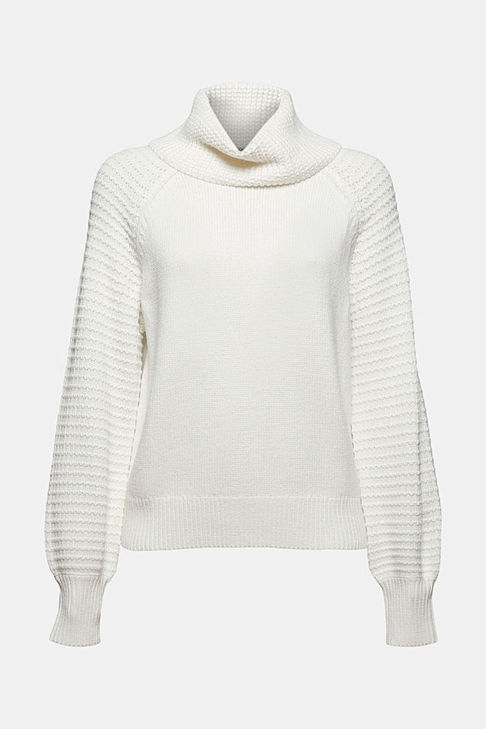 Polo neck jumper in blended organic cotton, OFF WHITE, detail image number 6