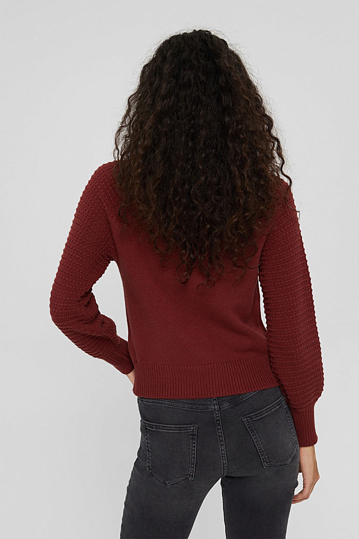 Polo neck jumper in blended organic cotton, GARNET RED, detail image number 3