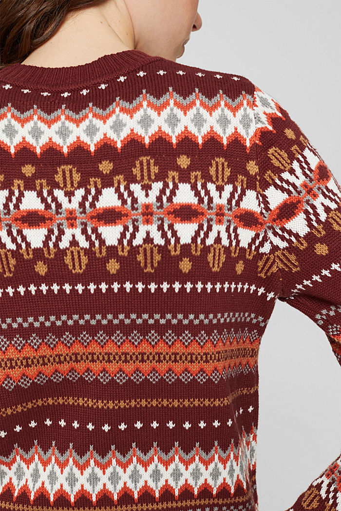 Pull-over à motifs norvégiens, 100 % coton, GARNET RED, detail image number 2