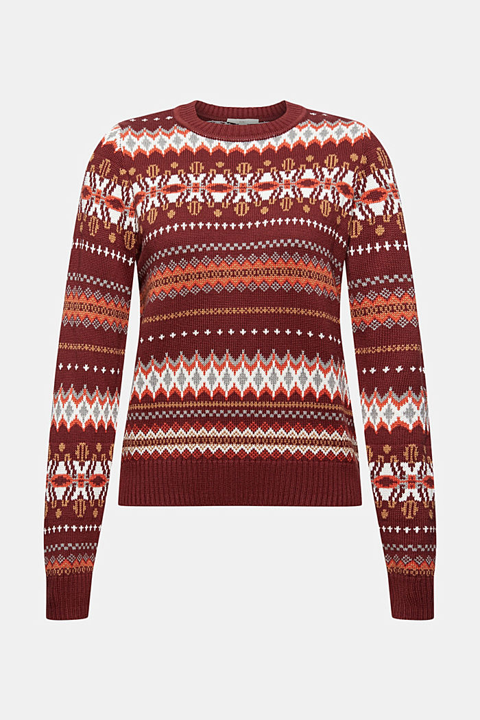 Pull-over à motifs norvégiens, 100 % coton, GARNET RED, detail image number 5