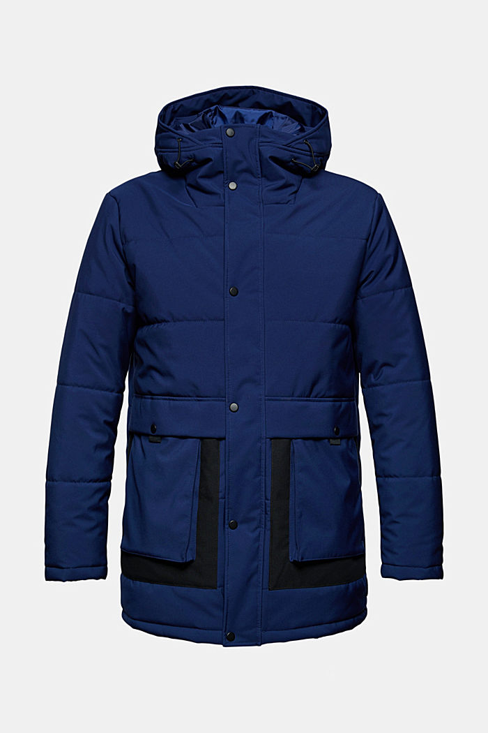 Padded parka with stitching, made of recycled material