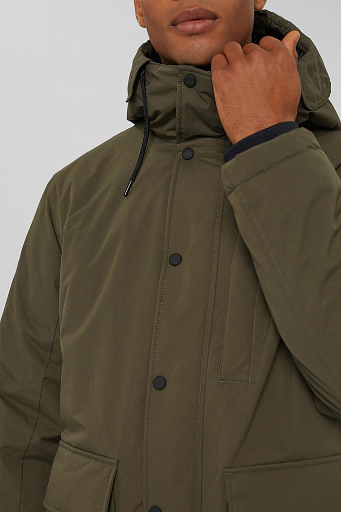 Gerecycled: gewatteerde jas met capuchon, DARK KHAKI, detail image number 2