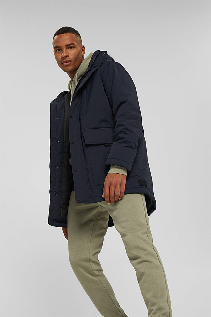Reciclada: chaqueta acolchada con capucha, NAVY, overview