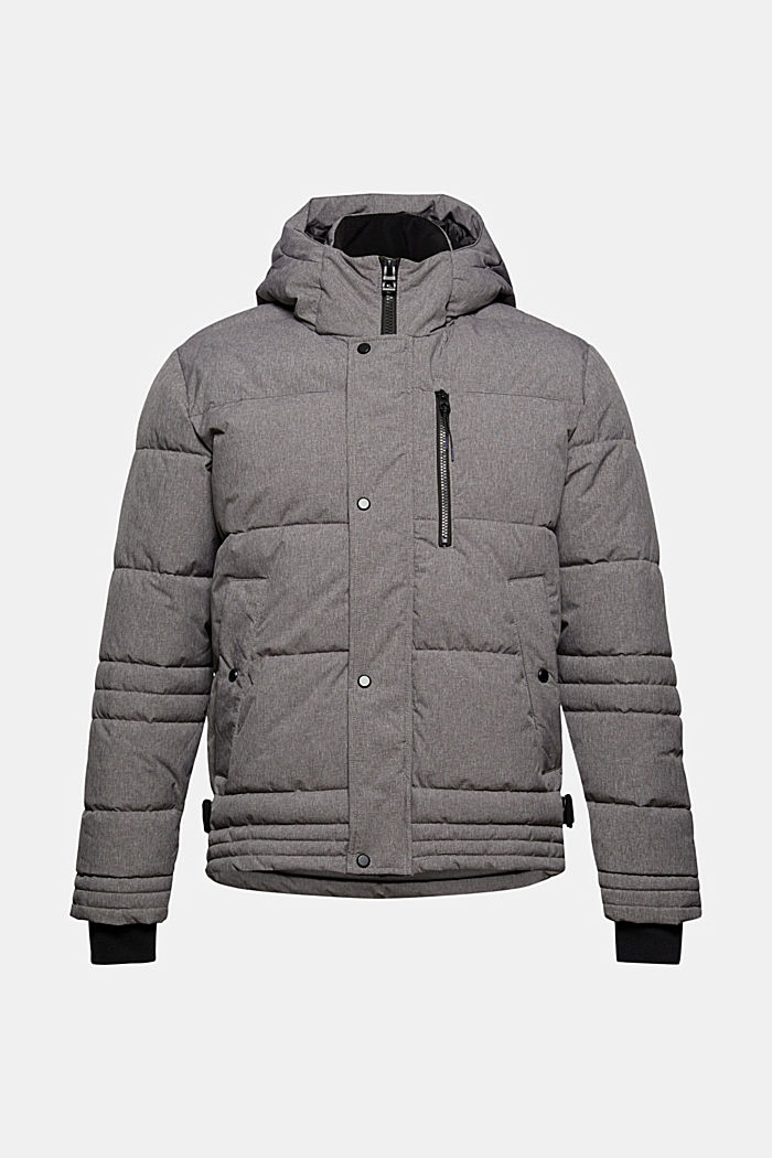 Made of recycled material: melange quilted jacket with a hood