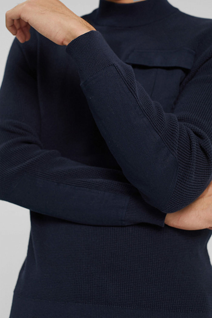 Jersey con bolsillo en el pecho, algodón ecológico, NAVY, detail image number 2