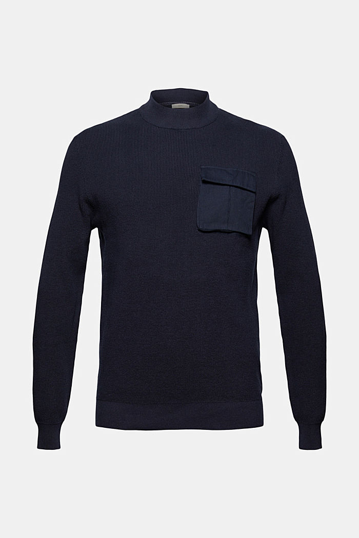 Jersey con bolsillo en el pecho, algodón ecológico, NAVY, overview