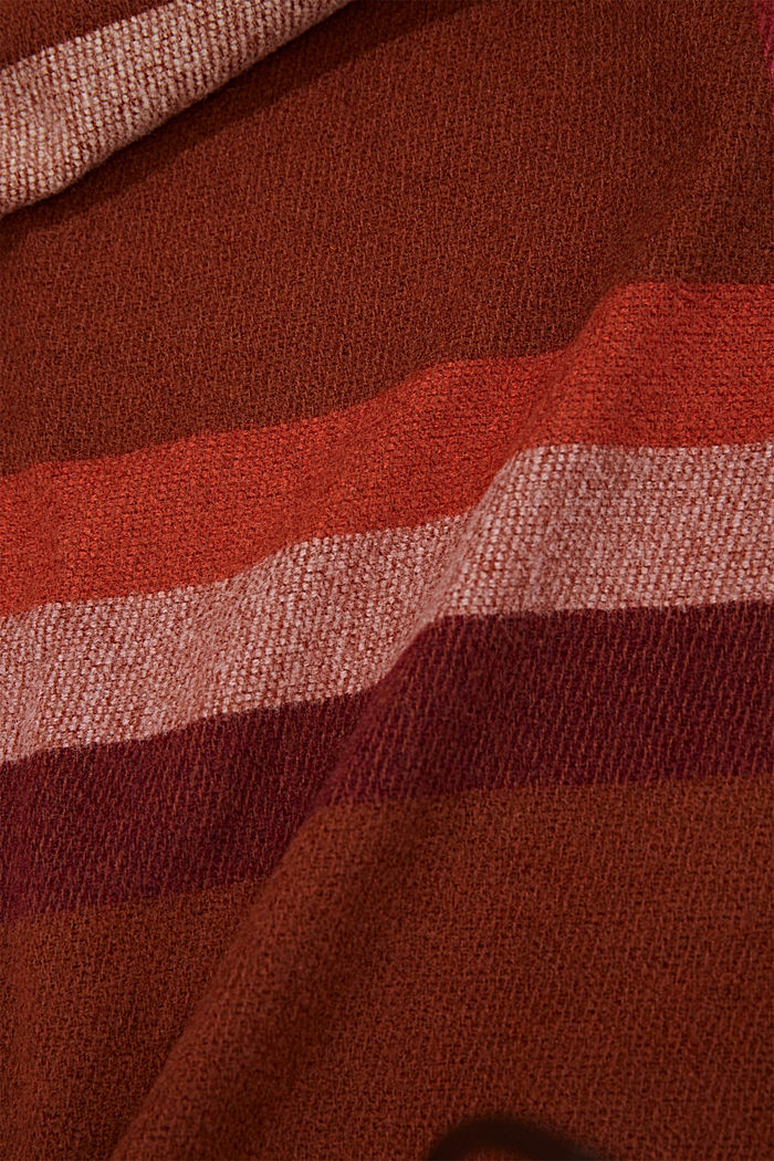 Gerecycled: geruite geweven sjaal met franjes, RUST BROWN, detail image number 2