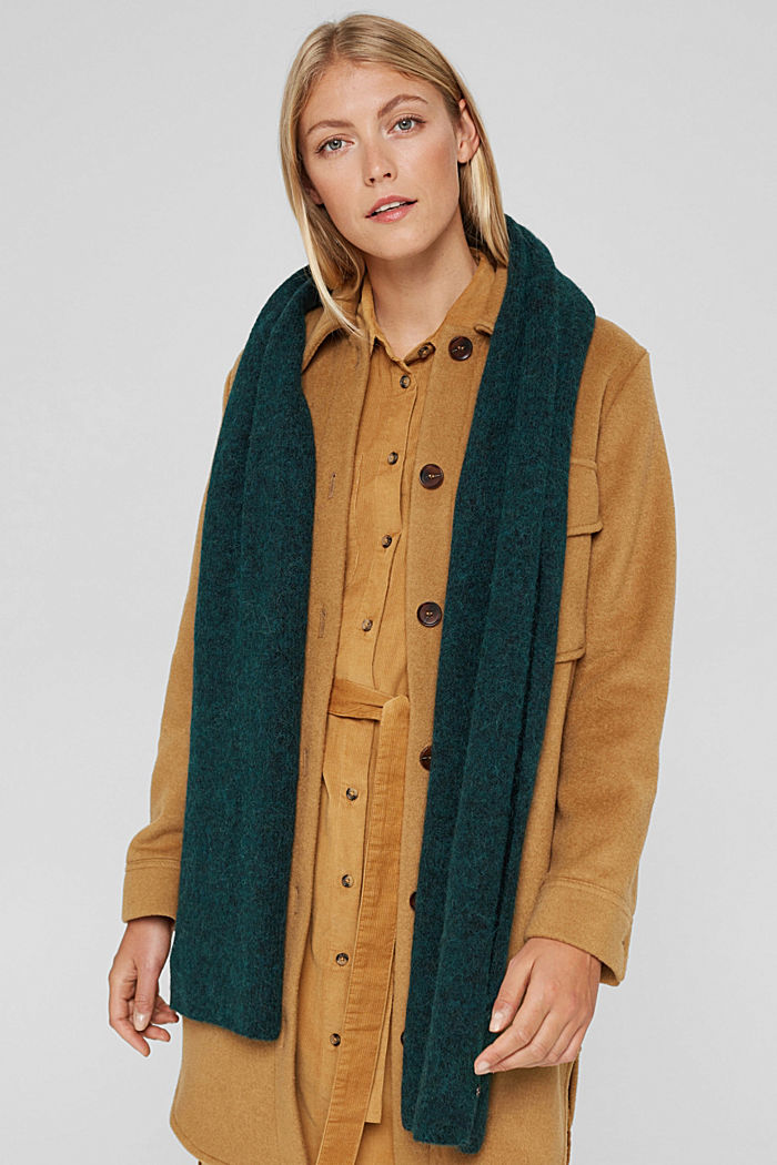 Alpaca/wool blend: plain scarf, DARK TEAL GREEN, detail image number 1