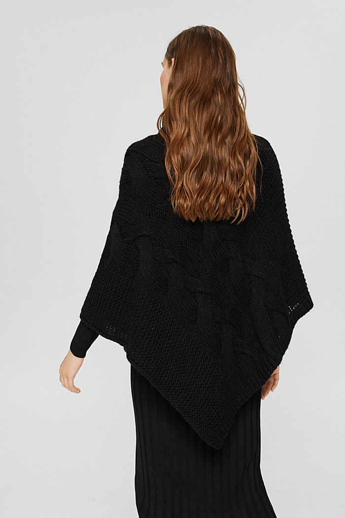 Wool/alpaca blend: poncho in cable knit, BLACK, detail image number 3