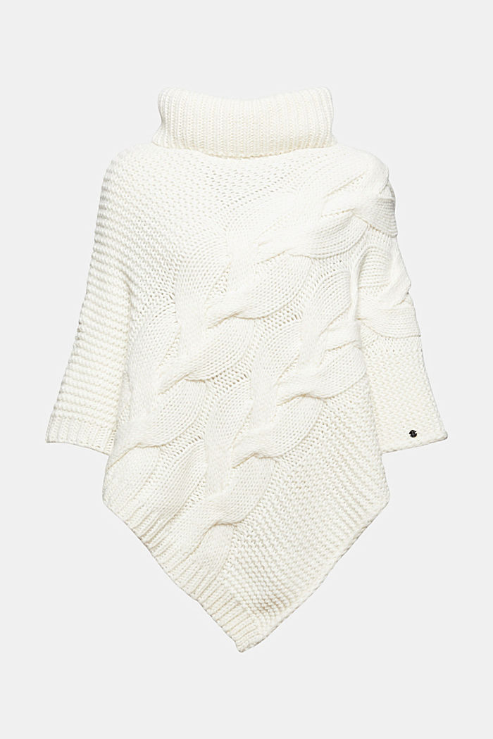 Con lana y alpaca: poncho de punto trenzado, OFF WHITE, detail image number 0