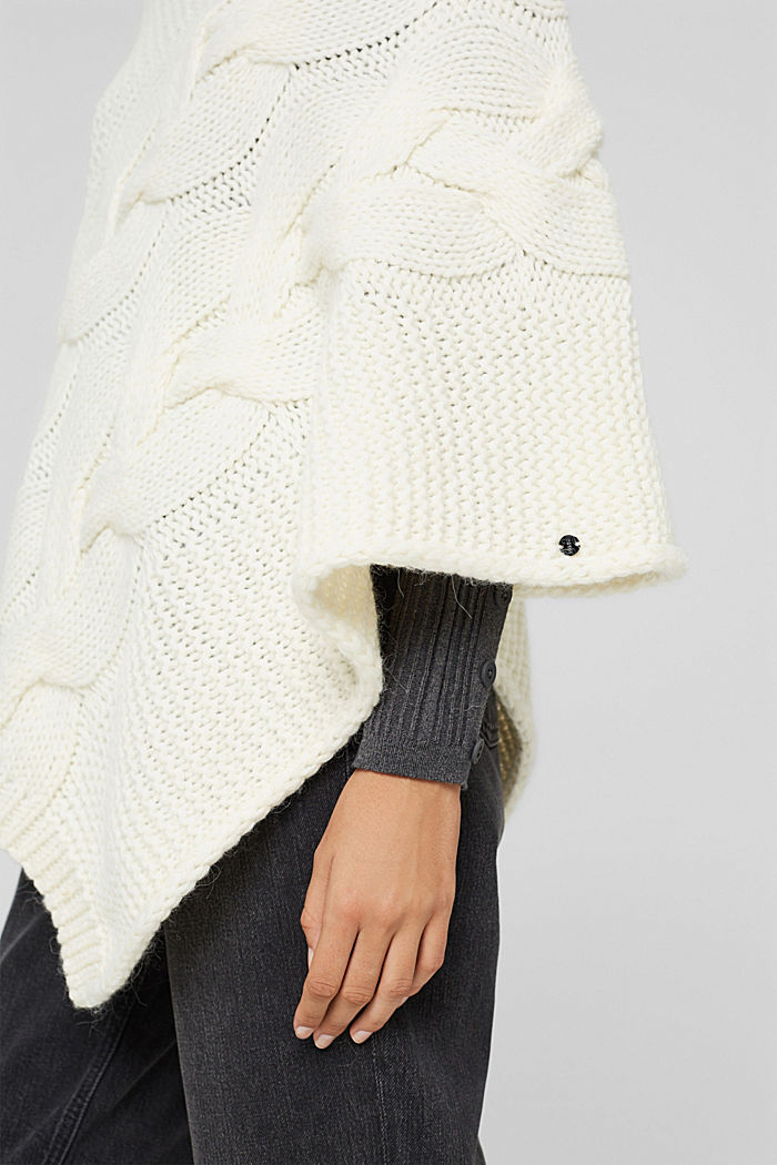 Wool/alpaca blend: poncho in cable knit, OFF WHITE, detail image number 2