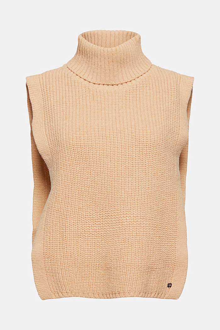 Responsible wool: polo neck poncho, CARAMEL, detail image number 0