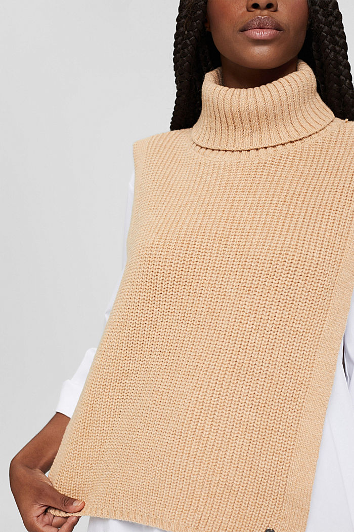 Responsible wool: polo neck poncho, CARAMEL, detail image number 2