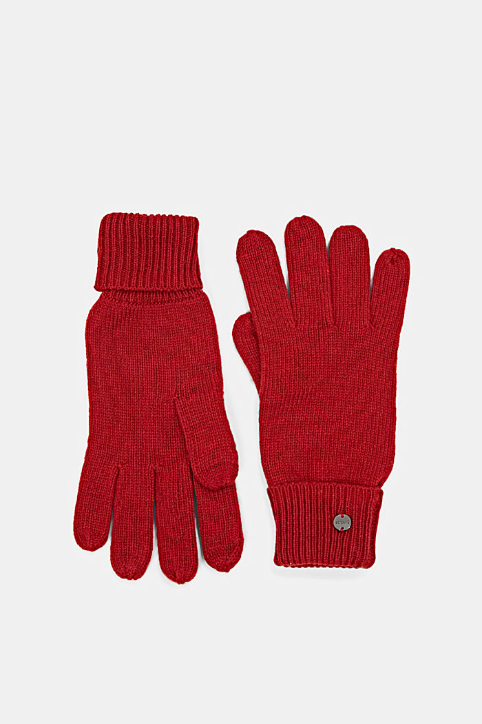 Gerecycled: handschoenen van een wolmix, DARK RED, overview