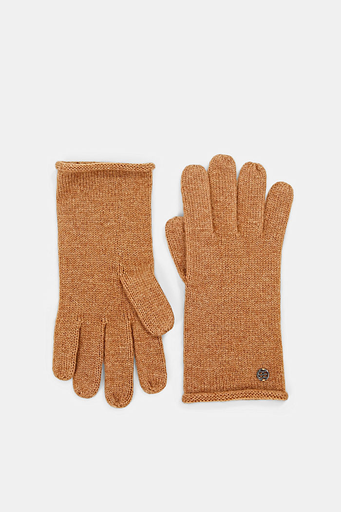Aus Kaschmir/Wolle: Handschuhe aus Strick, CARAMEL, detail image number 0