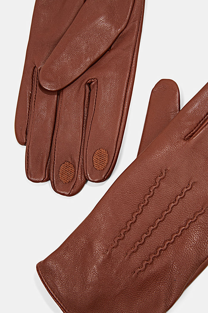 Leren handschoenen met touchscreen-functie, RUST BROWN, detail image number 1