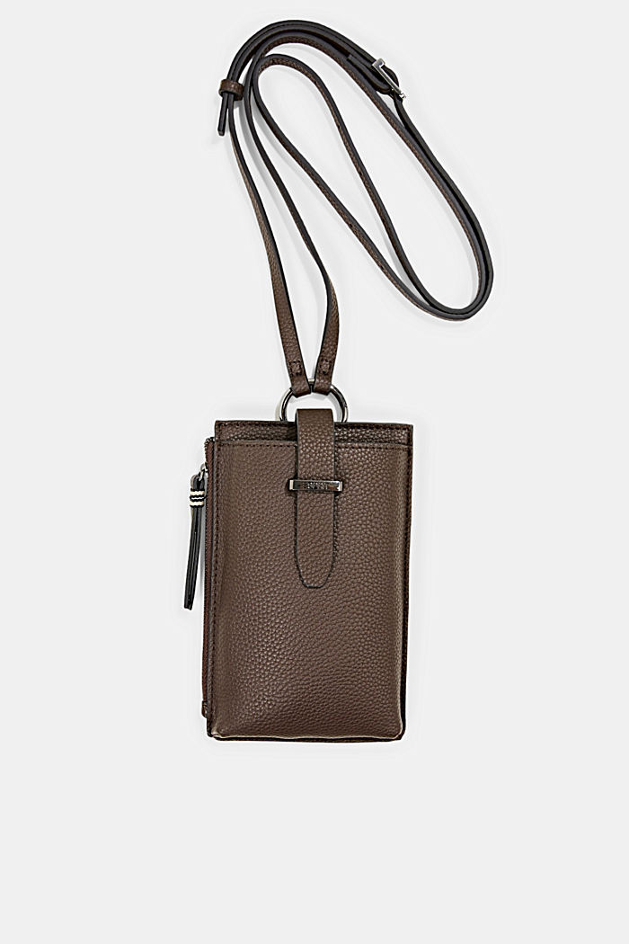 Vegan: phone bag with zip pocket at the side, DARK BROWN, detail image number 0