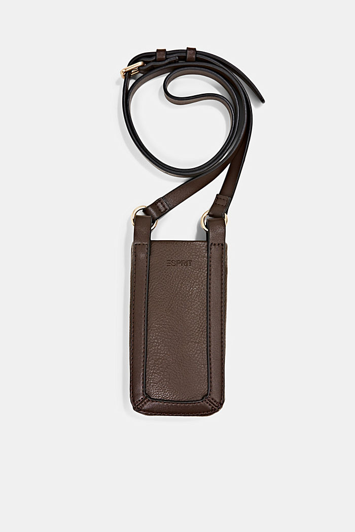 Faux leather phone bag, DARK BROWN, detail image number 0