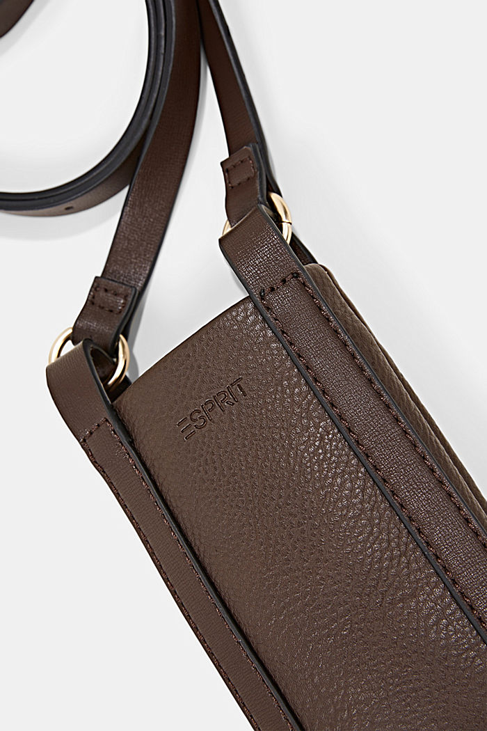 Faux leather phone bag, DARK BROWN, detail image number 1