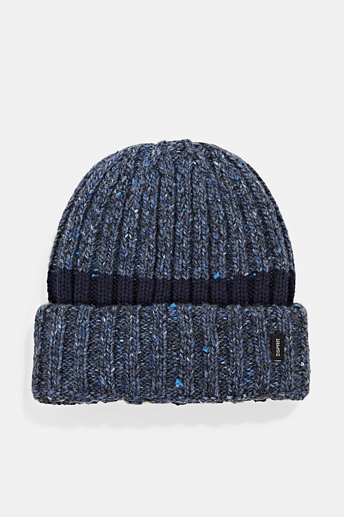 Two-tone beanie in a wool/alpaca blend, BLUE, overview