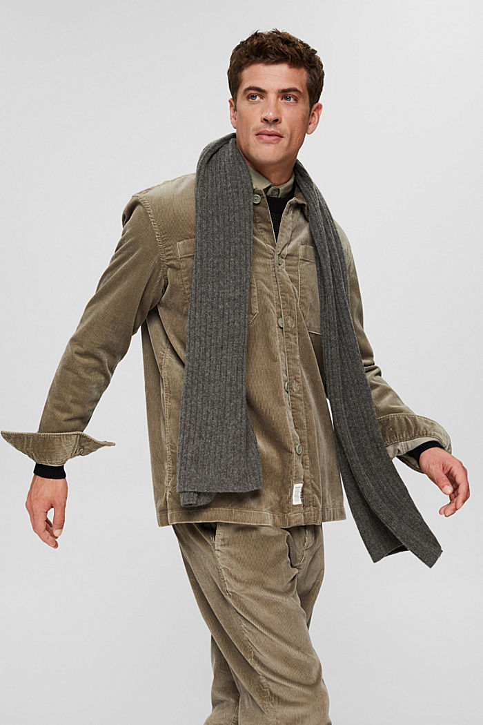 Cashmere blend: ribbed knit scarf, GREY, overview