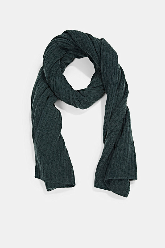 Cashmere blend: ribbed knit scarf, TEAL BLUE, detail image number 0