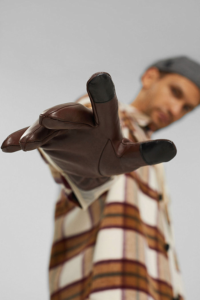 Rękawiczki z wysokogatunkowej skóry, DARK BROWN, detail image number 3