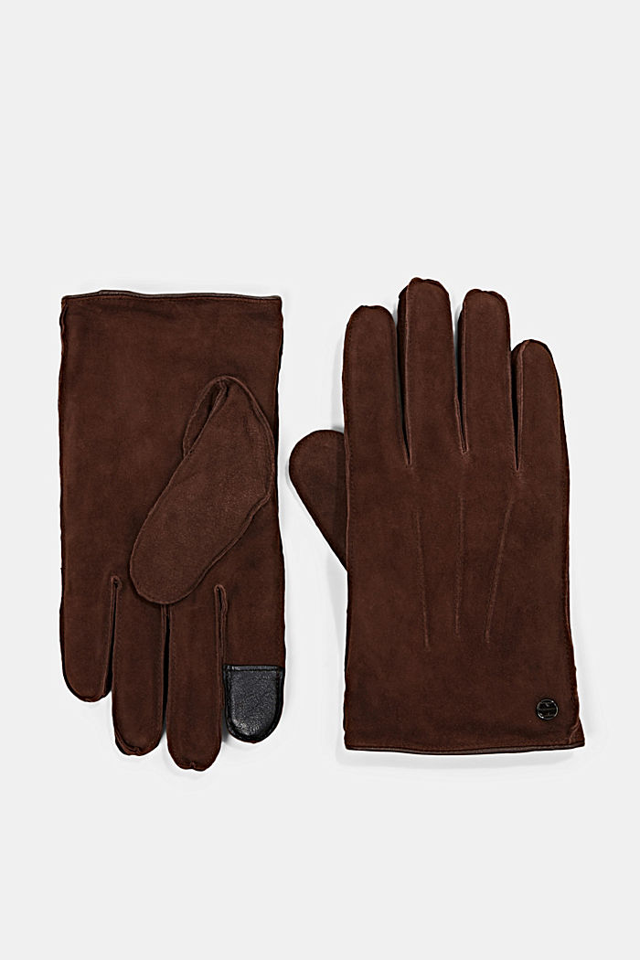 Suede gloves, DARK BROWN, overview