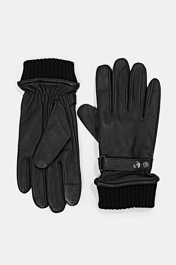 Met wol: leren handschoen, chroomvrij gelooid, BLACK, detail image number 0
