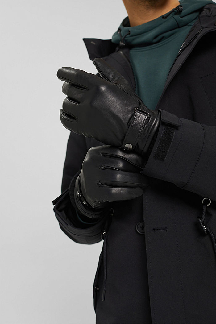 Met wol: leren handschoen, chroomvrij gelooid, BLACK, detail image number 2