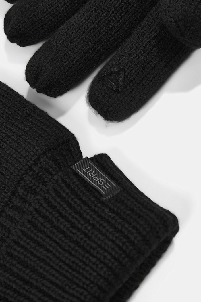 With RWS wool: lined knitted gloves, BLACK, detail image number 1